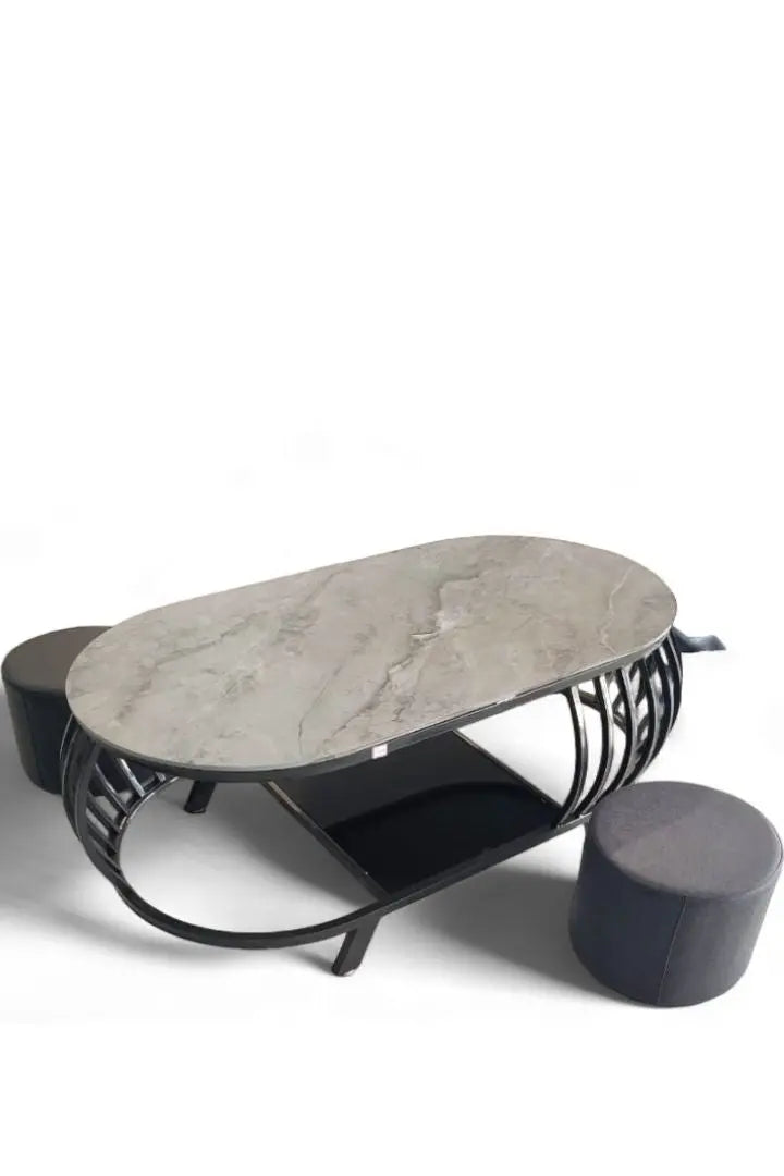 MGR New MS Base Center Table In Ceramic Top With Two Puffy MGR CASA