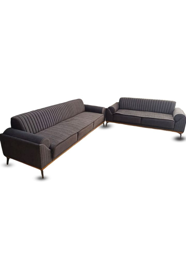 MGR Saffron Velvet 5 Wooden Base Seater Sofa In Dark Grey
