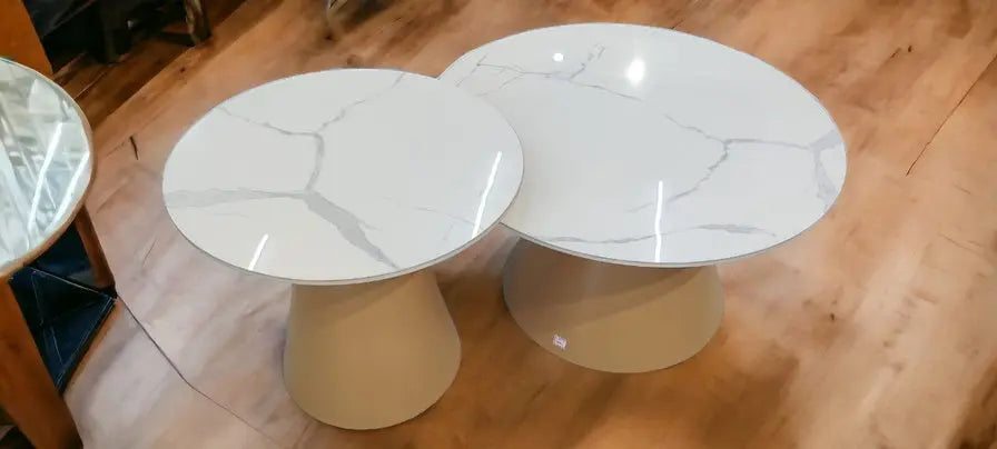 MGR Round Ceramic Top Mattel Base Center Table In Yellow Colour MGR CASA