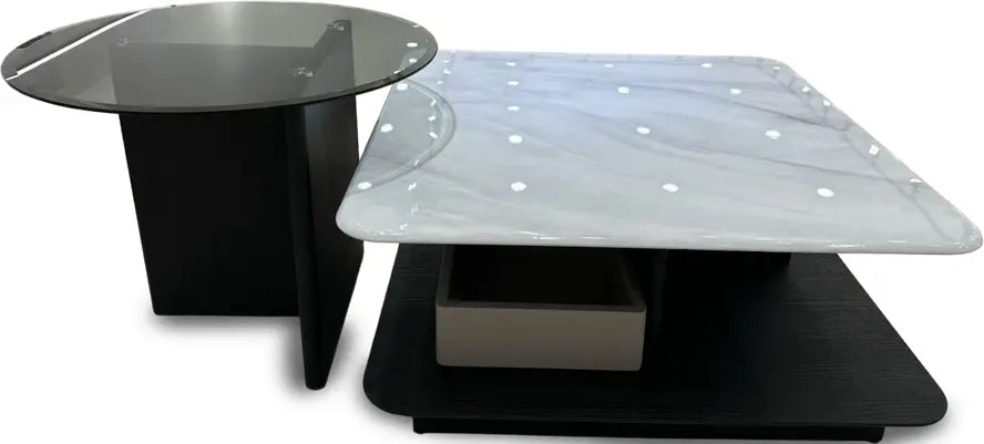 MGR New Wooden Marble Top Center Table In Light Grey Colour MGR CASA