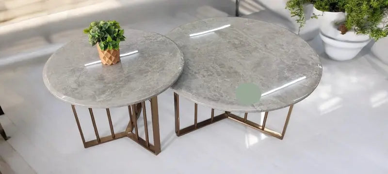 MGR Marble Top Round Center Table With Stainless Steel Base In Rose Gold Colour MGR CASA
