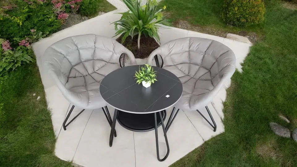 MGR Ceramic Top Corner Table Out Dore Set With Two Chairs MGR CASA