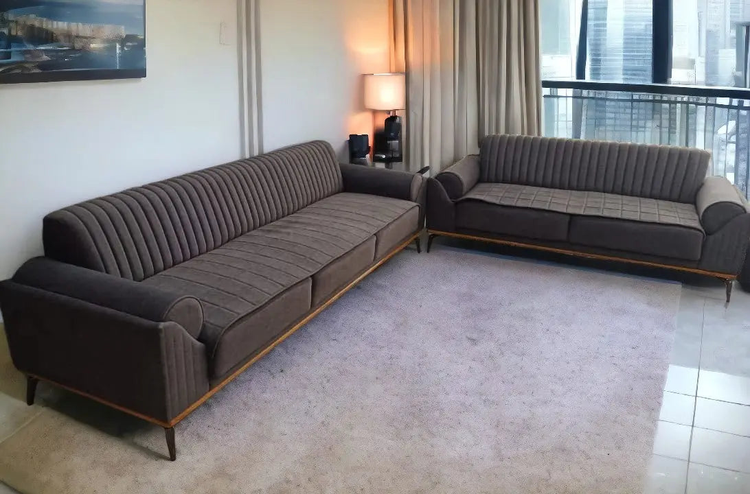 MGR Saffron Velvet 5 Wooden Base Seater Sofa In Dark Grey MGR CASA