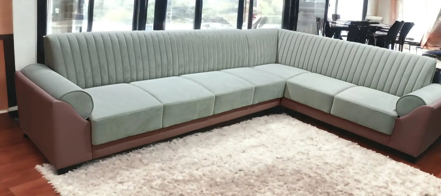 MGR Rexine Saffron L shape Sofa in Ten Light Grey Colou MGR CASA