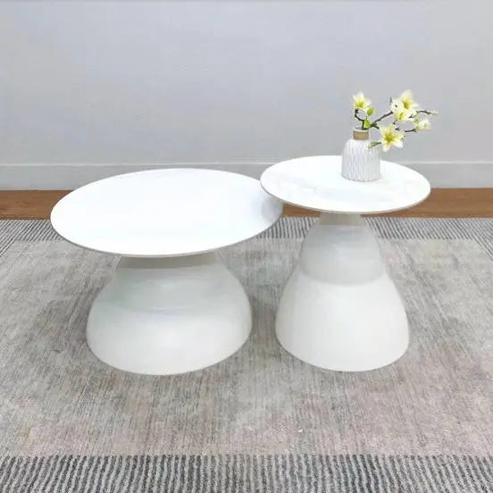 MGR Round Ceramic Top Mattel Base Center Table In White Colour MGR CASA