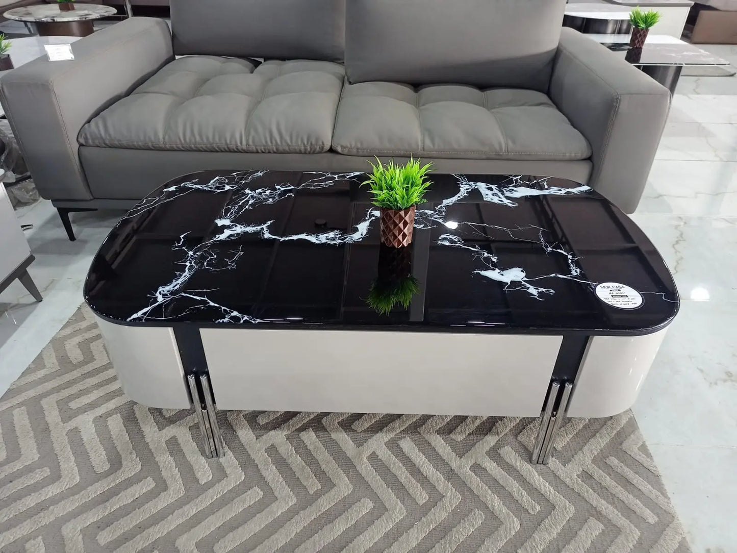 MGR New Center Table With Marble Top in Black Colour MGR CASA