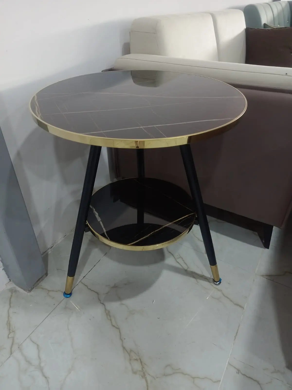 MGR New Double Decker Corner Table With Metal Base MDF Top MGR CASA