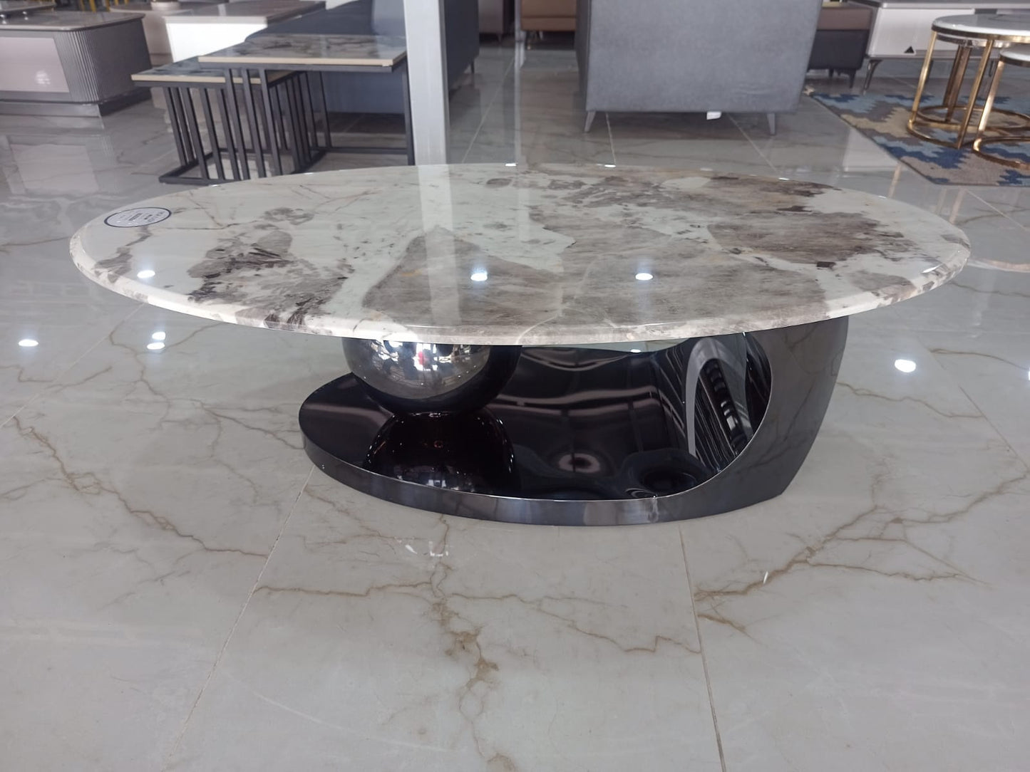 MGR New Grey Colour Marble Top Metal Base Center Table