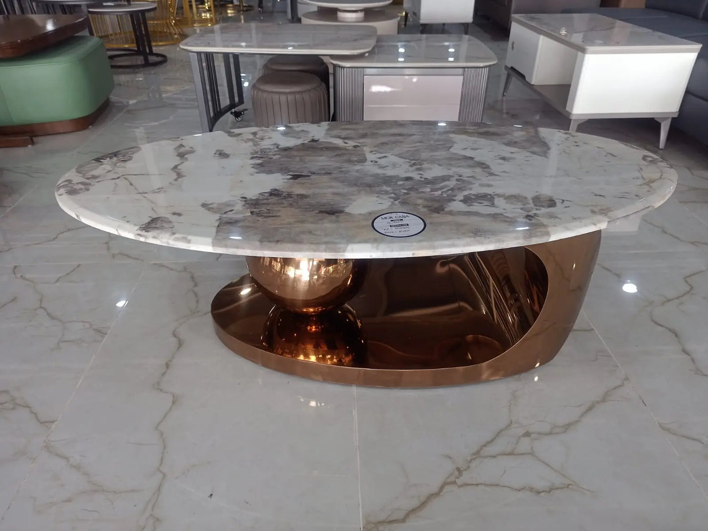 MGR New PVD Center table In Rose Gold Colour With Marble Top MGR CASA