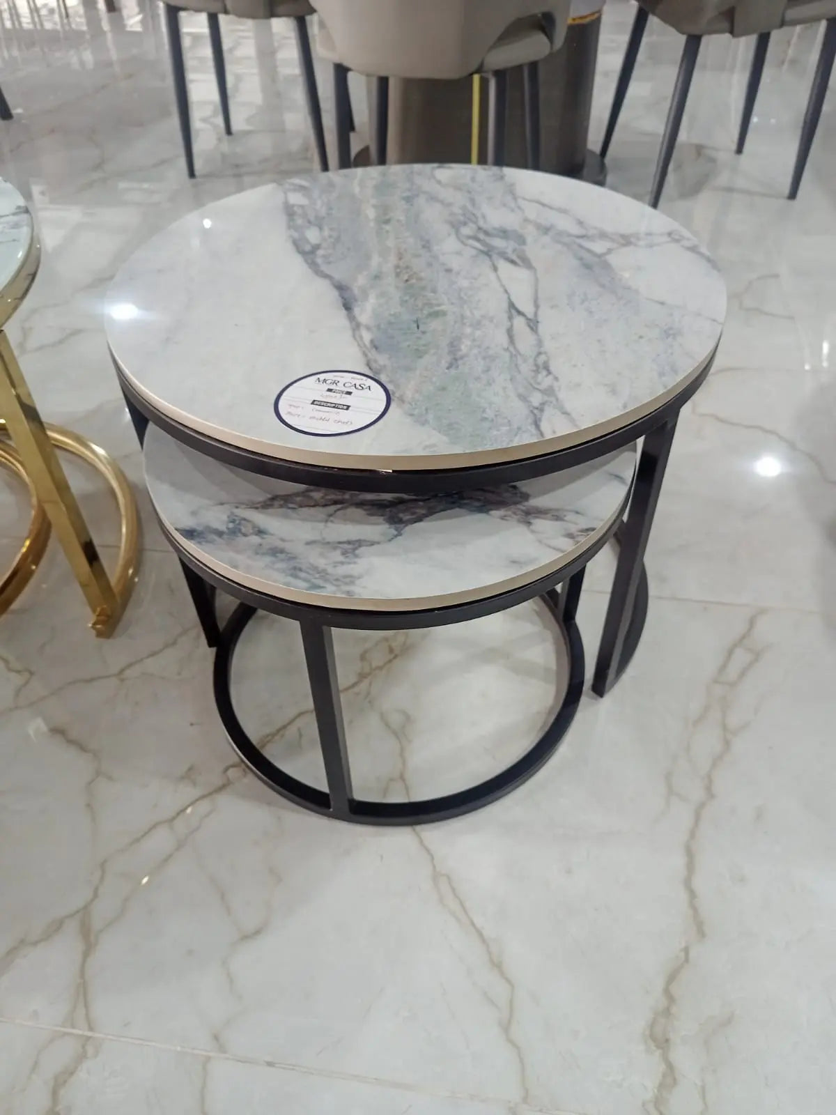 MGR New Economy Center Table With Ceramic Top In Black Metal Base MGR CASA