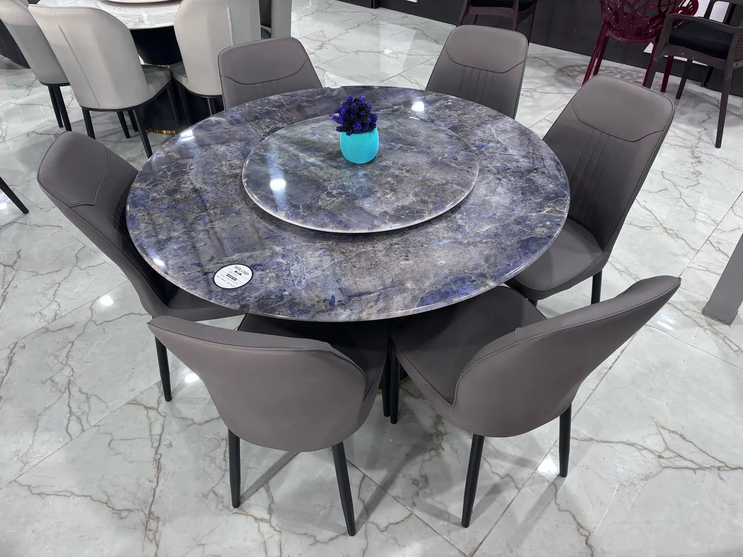 MGR New Six Seater Round Dining Table Set With Marble Top MGR CASA