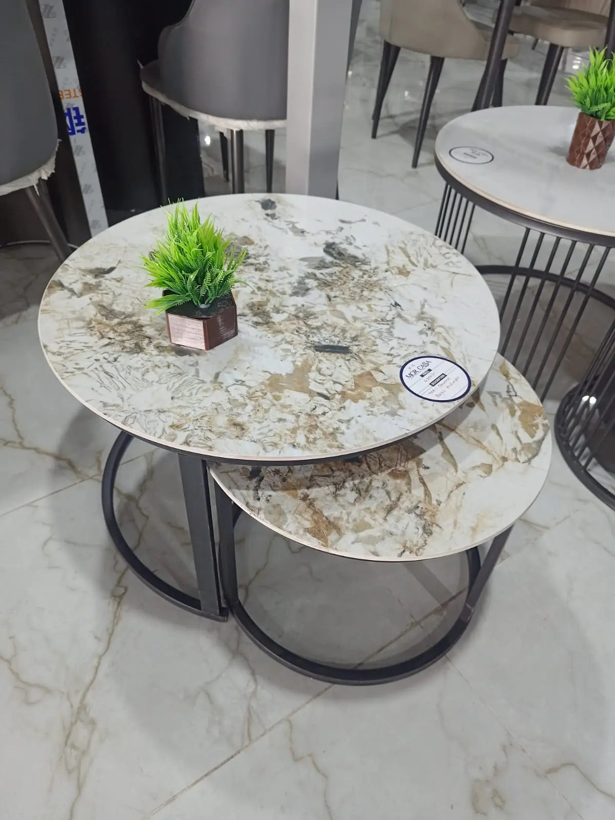 MGR New Yellow White Colour Ceramic Top and Metal Base Center Table My Store