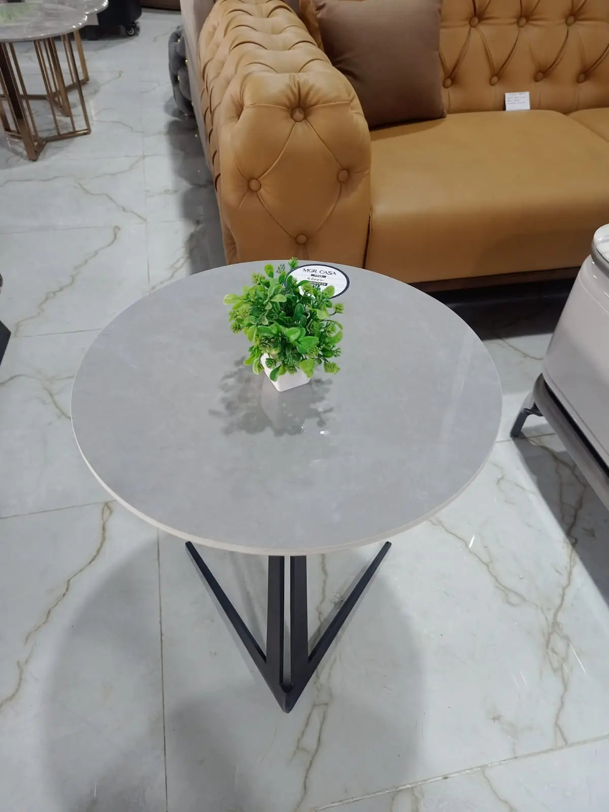 MGR New Ceramic Top and Metal Corner Table In Grey Colour My Store