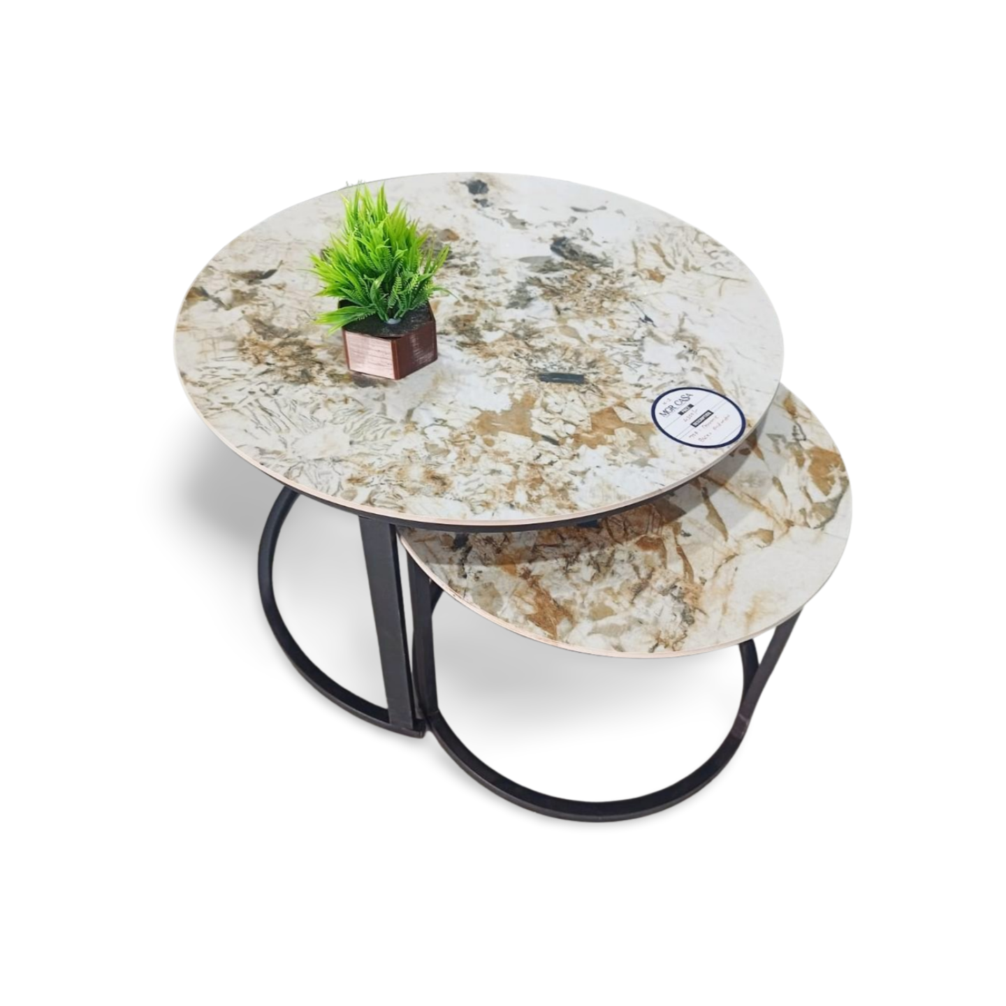 MGR New Yellow White Colour Ceramic Top and Metal Base Center Table