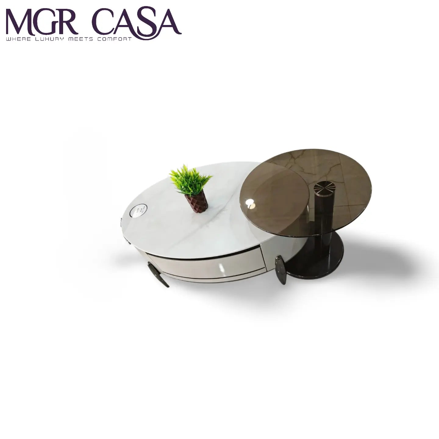 MGR MARBLE TOP ENGINEERING WOOD BASE, GLASS TOP METAL BASE TWO PEICE CENTER TABLE SET MGR CASA