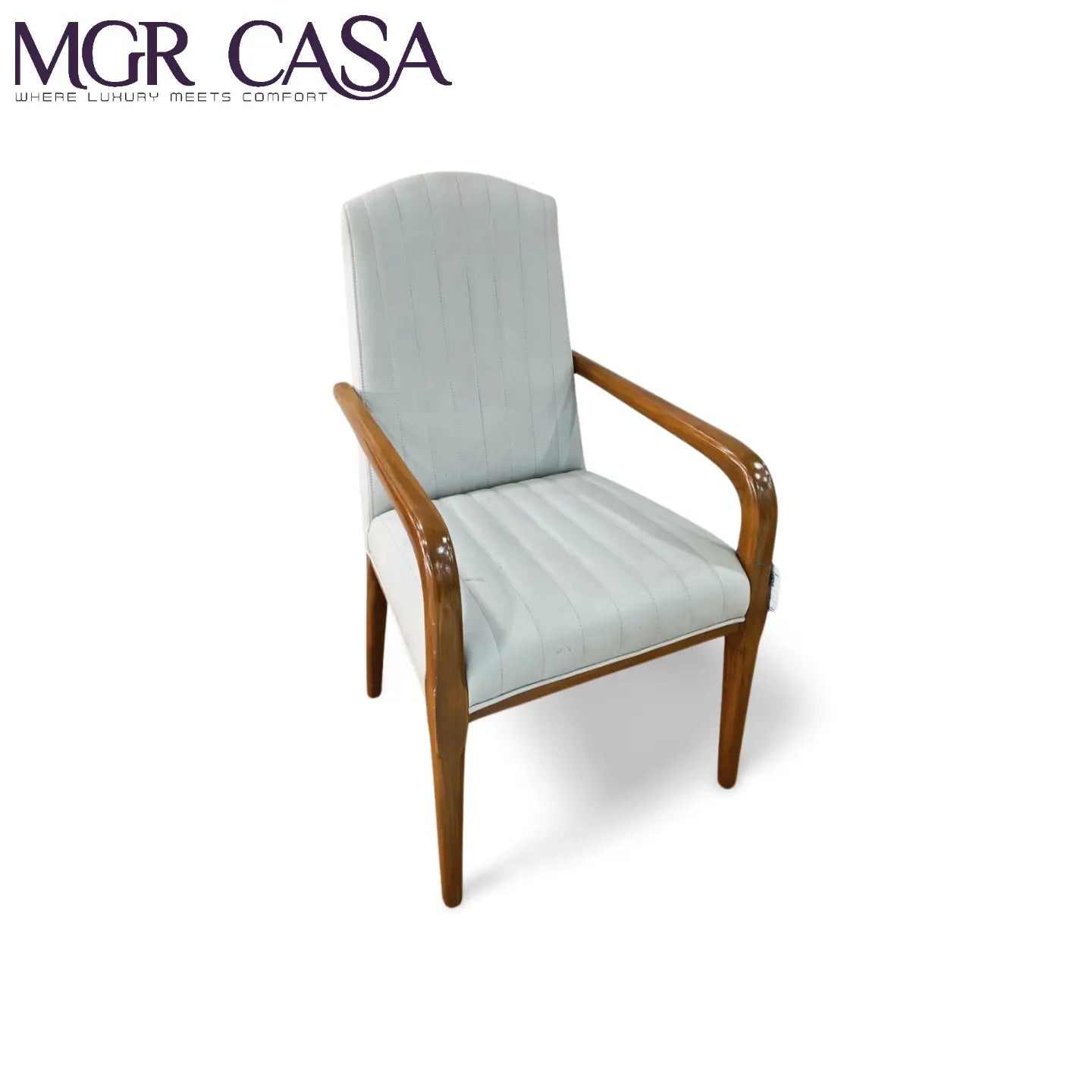 MGR WOODEN FRAME TEAK WOOD CUSTOMIZABLE VERTICAL LINE DINING CHAIR MGR CASA