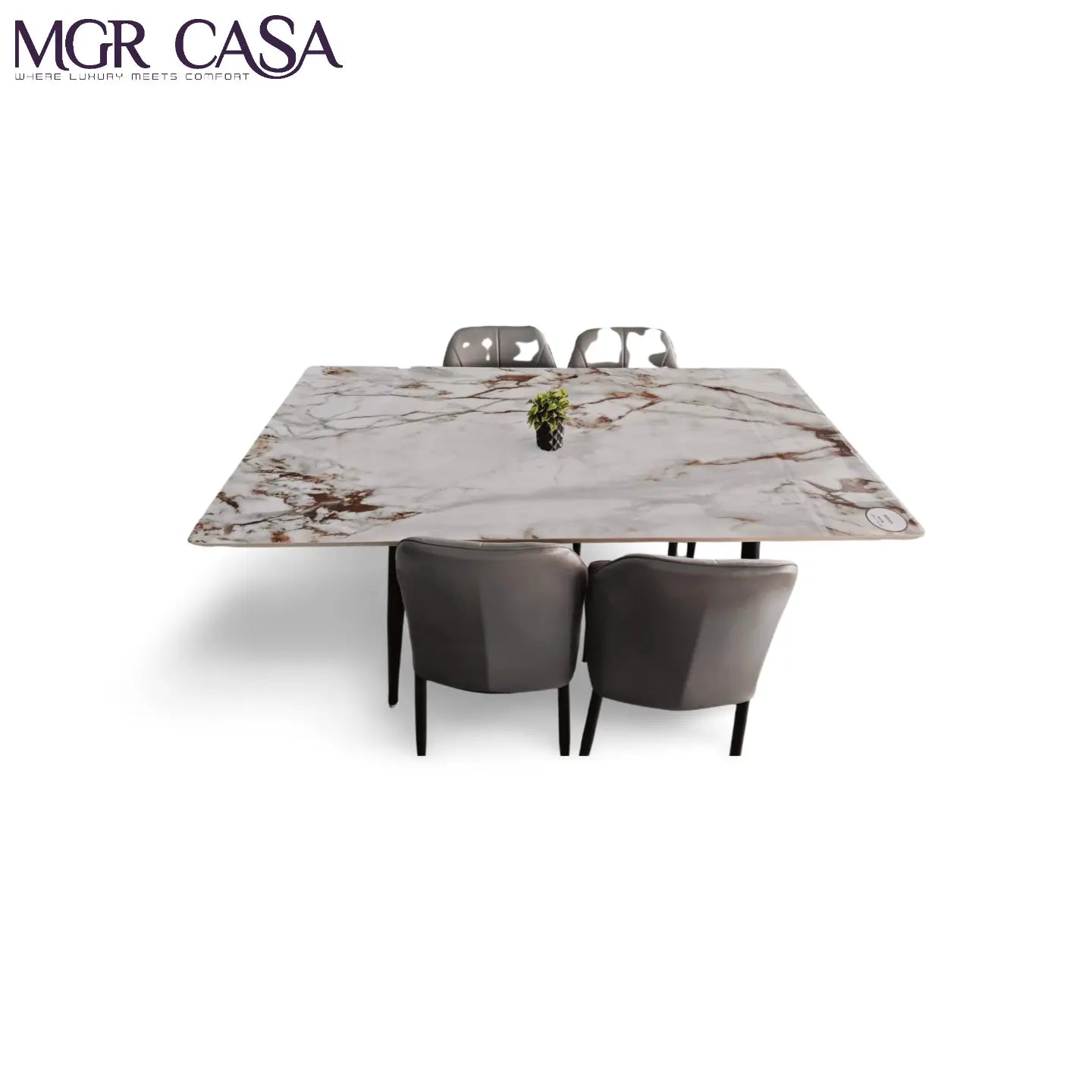 MGR CERAMIC TOP METAL BASE 4 SEATER DINNING TABLE SET MGR CASA
