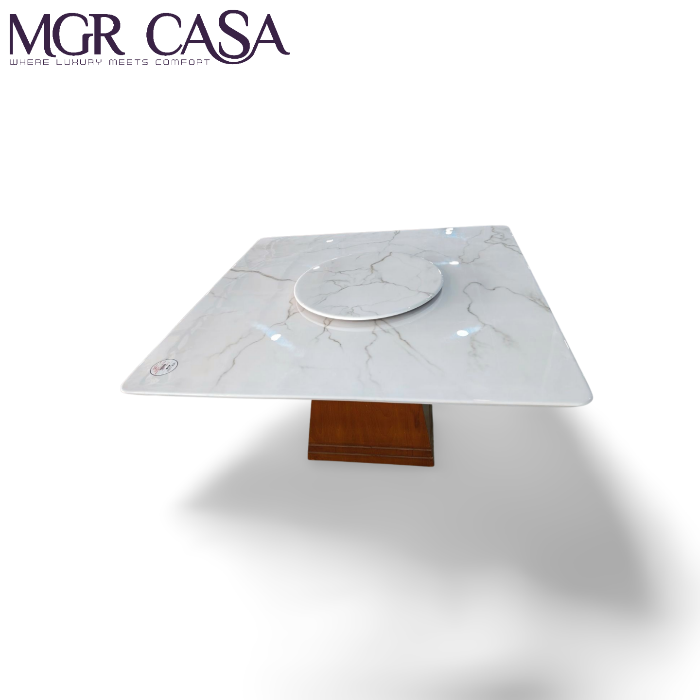 MGR SATVARI WHITE BROWN ARTIFICIAL SQURE MARBLE TOP FOR DINING TABLE