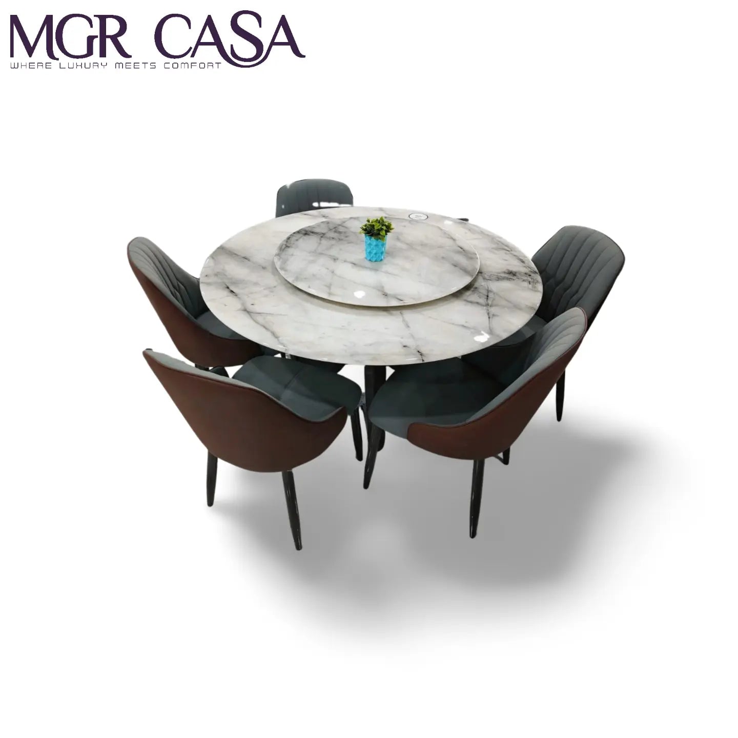 MGR SIX SEATER DOUBLE-ROUND DINING TABLE SET WITH MARBLE TOP MGR CASA