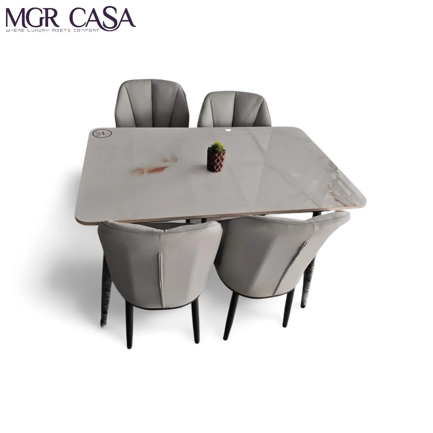 MGR MARBLE TOP METAQL BASE 4 SEATER DINNING TABLE SET MGR CASA