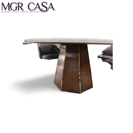 MGR WOODEN BASE FOR 6 SEATER CUSTUMIZABLE HEXAGOANL CNC STRIP DINING TABLE BASE