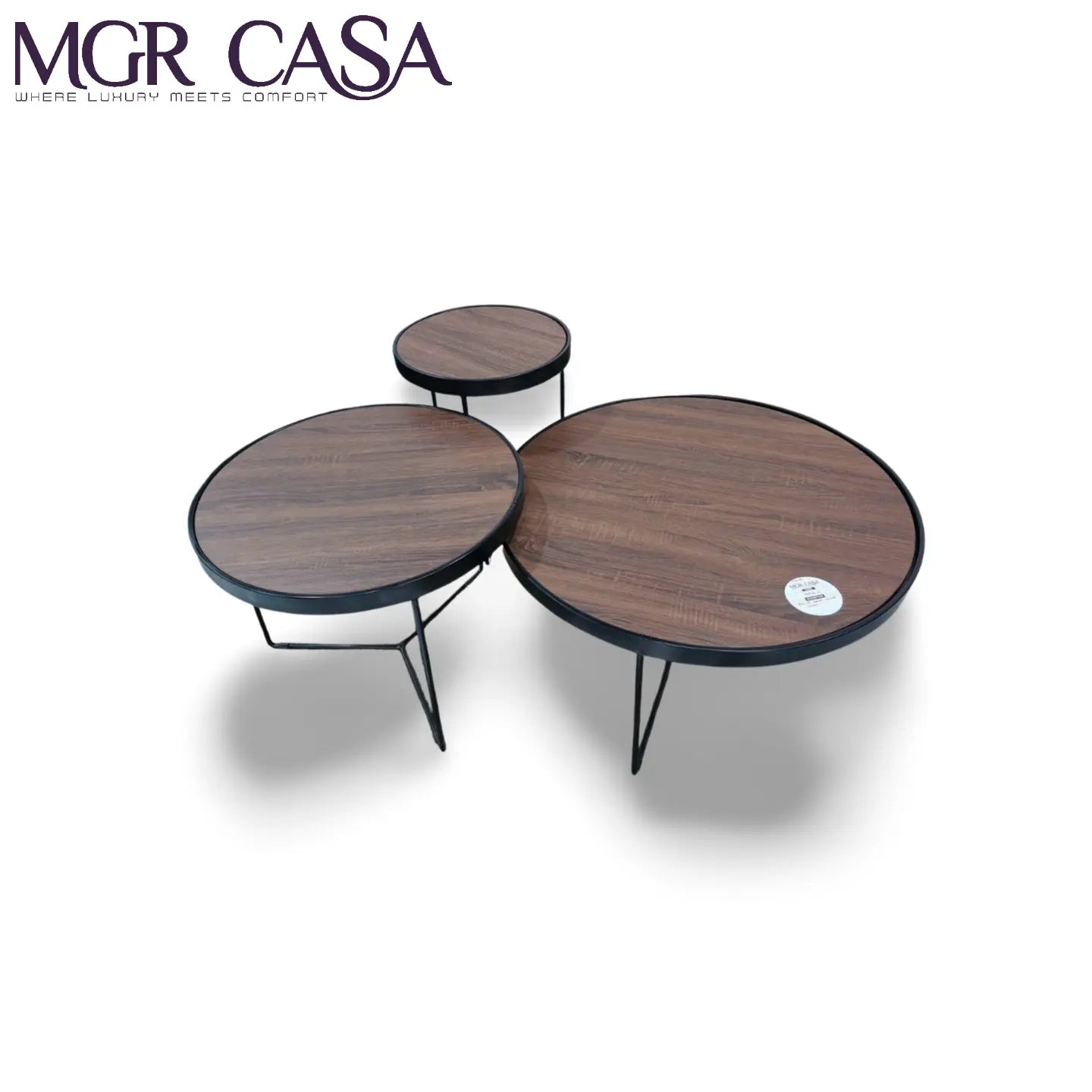 MGR TEAK WOOD TOP METAL BASE 3 PIECE COMBO CENTER TABLE MGR CASA