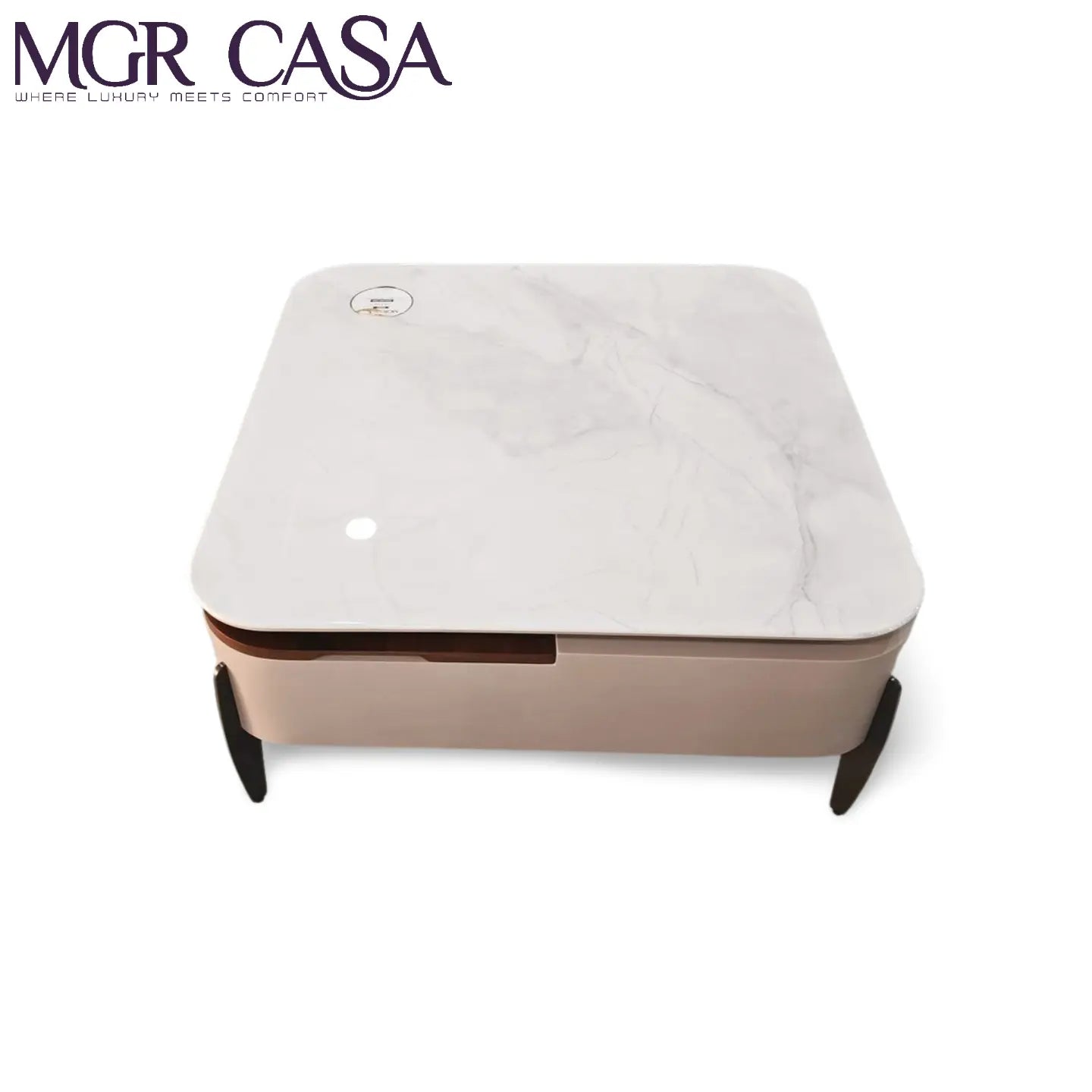 MGR MARBLE ROTATING TOP , WOODEN BASE , HYDROLIC HIDDEN STORAGE CENTER TABLE MGR CASA\\