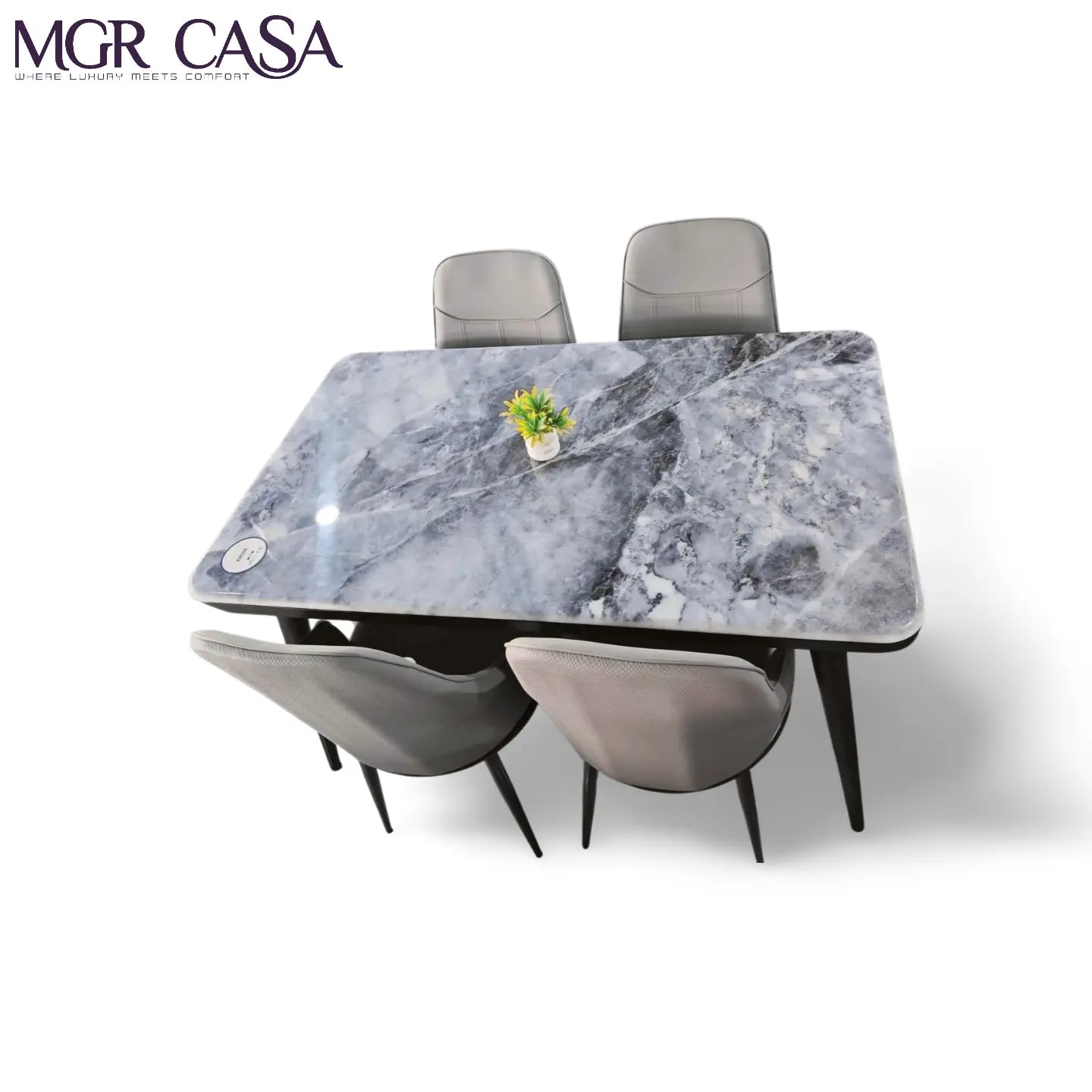 MGR MARBLE TOP METAL BASE 4 SEATER IMPORTED DINING TABLE SET MGR CASA