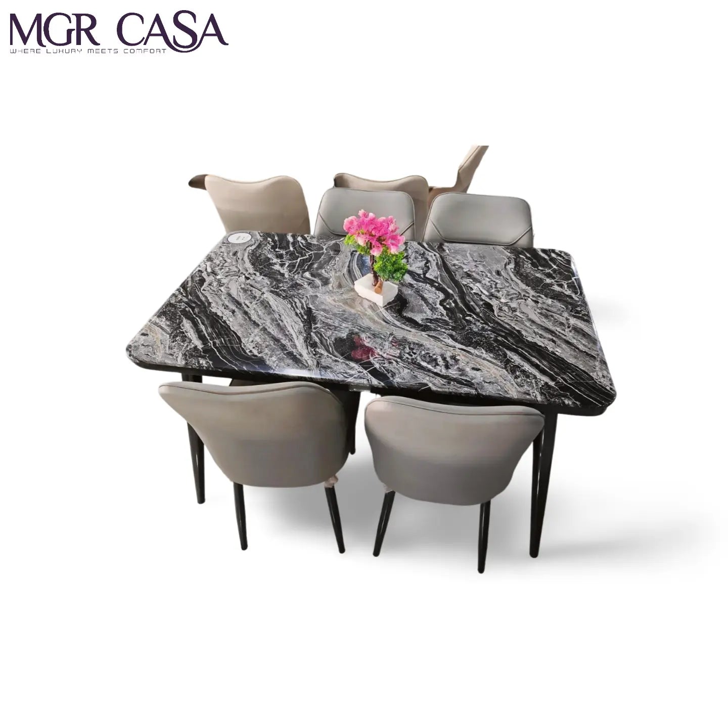 MGR MARBLE TOP METAL BASE 4 SEATER IMPORTED DINING TABLE SET MGR CASA