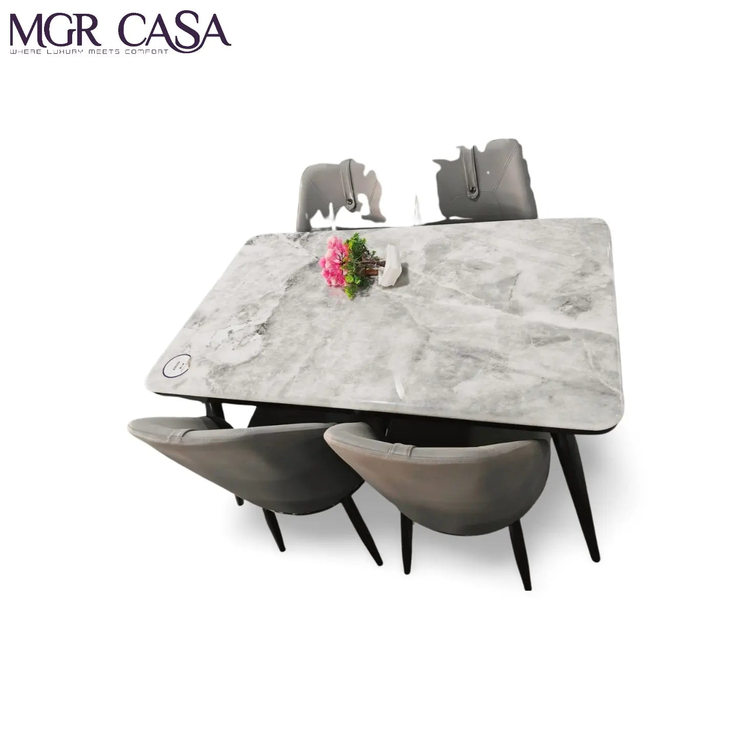 MGR MARBLE TOP METAL BASE 4 SEATER IMPORTED DINING TABLE SET MGR CASA