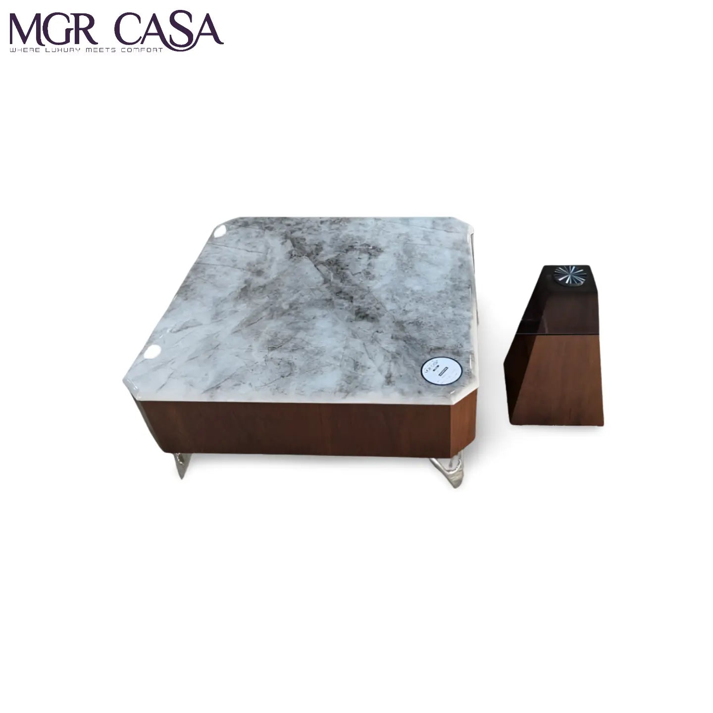 MGR MARBLE TOP WOODEN BASE WITH GLASS TOP WOODEN BASE SIDE TABLE CENTER TABLE SET MGR CASA