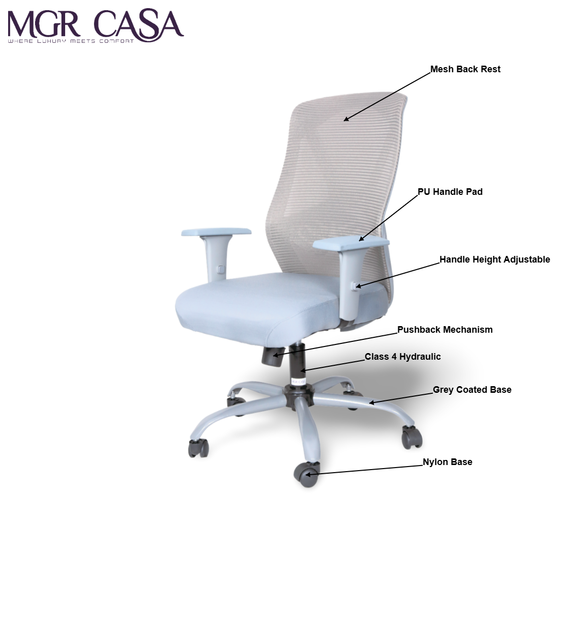 MGR YARIS GREY MID BACK MESH OFFICE CHAIR