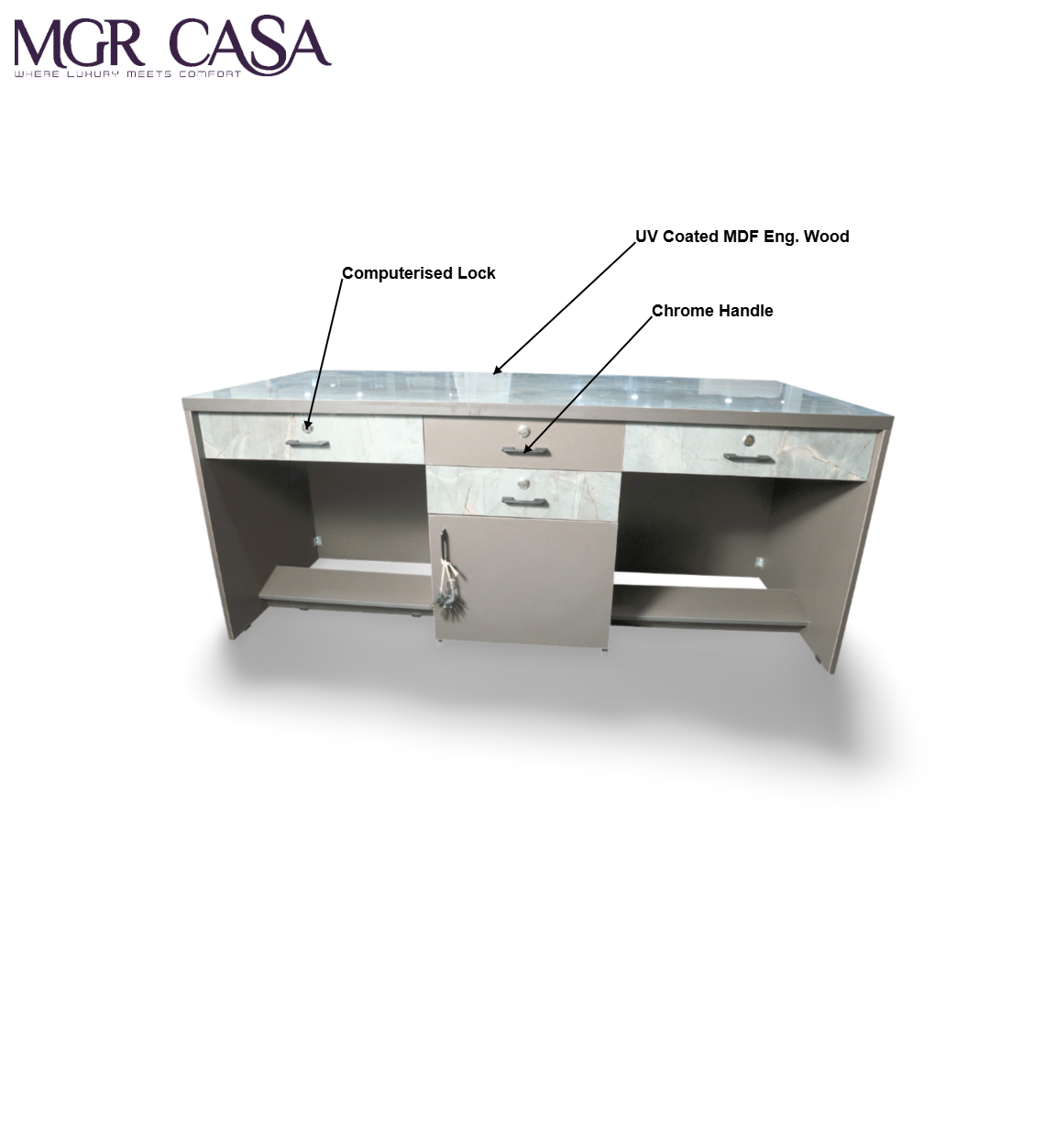 MGR UV COATED ENGINEERING WOOD TOP SIZE CUSTUMIZABLE OFFICE TABLE