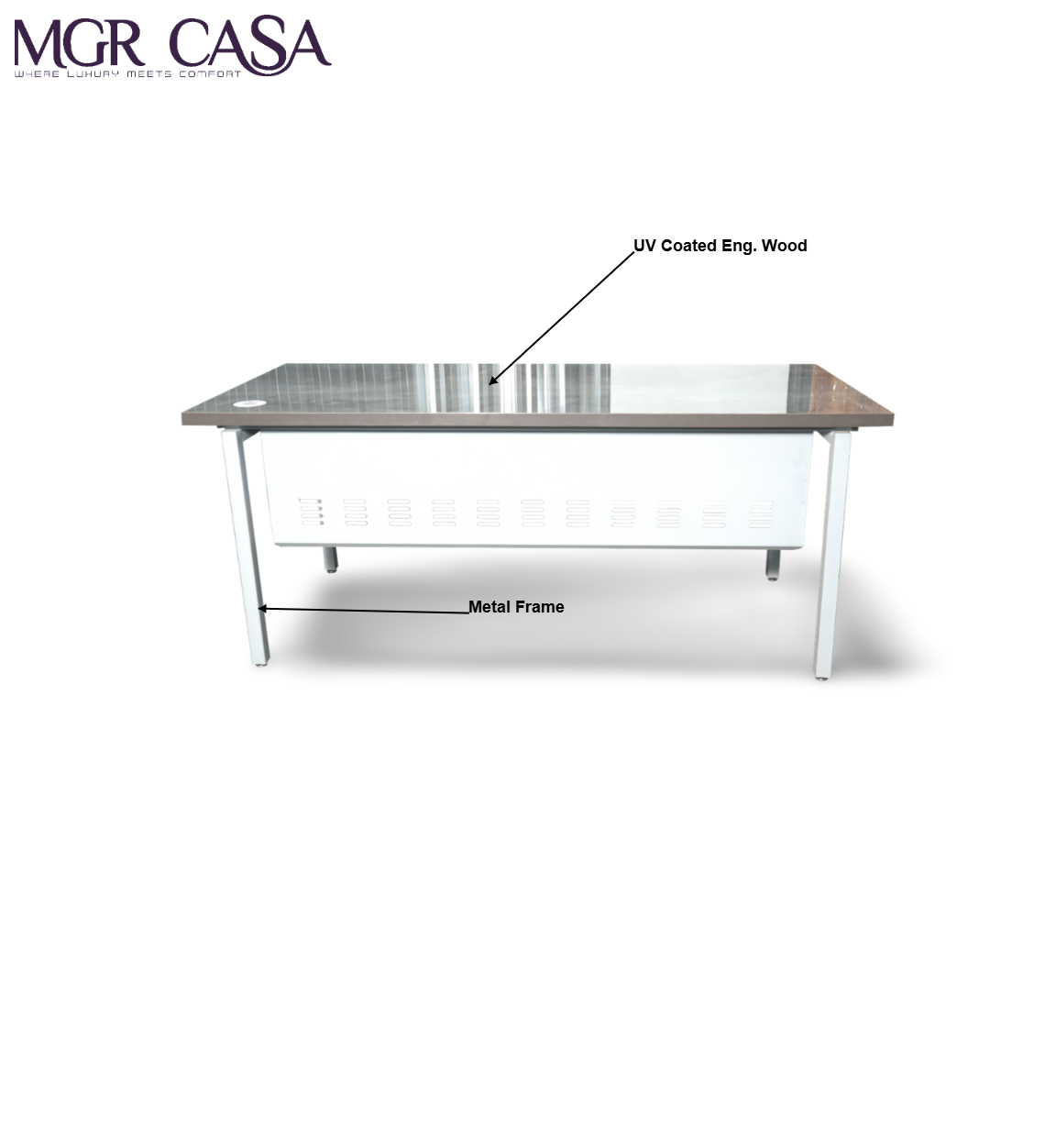MGR UV COATED ENGINEERING WOOD TOP, METAL FRAME SIZE CUSTUMIZABLE OFFICE TABLE