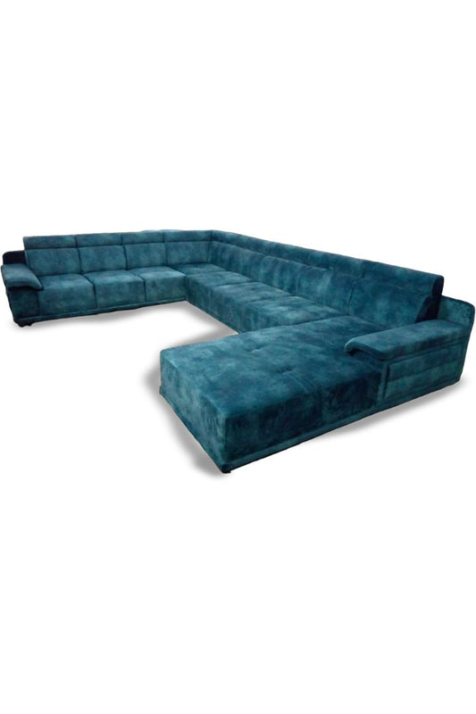 MGR Velvet L shape Sofa With Lounger In Blue Colur