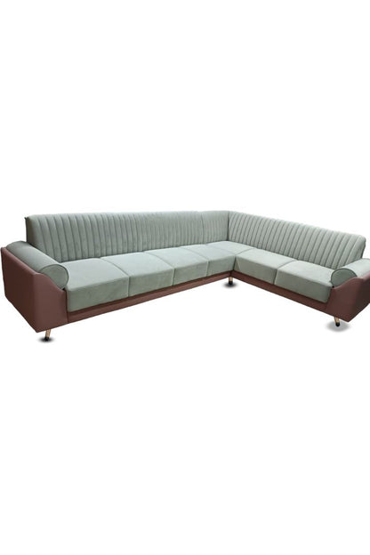 MGR Rexine Saffron L shape Sofa in Ten Light Grey Colou