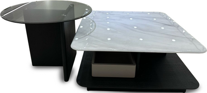 MGR New Wooden Marble Top Center Table In Light Grey Colour