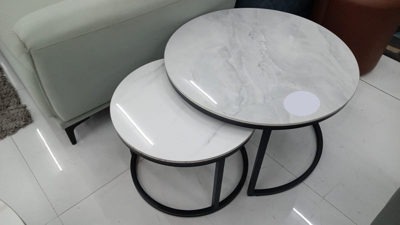 MGR New Round Ceramic Top Set Of Two Center Table in White Or Grey Colour