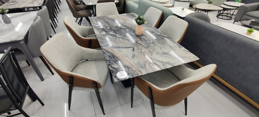 MGR New Metalic 6 seater Dining Table set with Marble Top