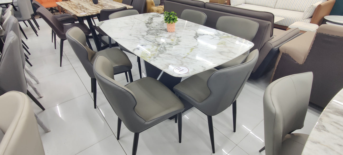 MGR New Center Base 6 Seater Dining Table Set With Marble Top