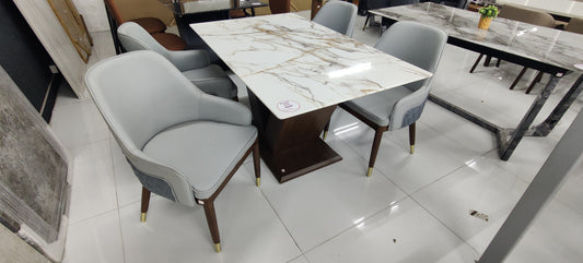 MGR Marble Top Wooden Base 4 Seater Dining Table Set