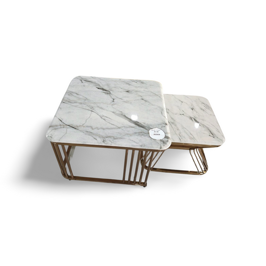 MGR MARBLE TOP,SS PVD ROSEGOLD BASE, TWO PIECE CENTER TABLE
