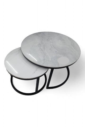 MGR New Round Ceramic Top Set Of Two Center Table in White Or Grey Colour