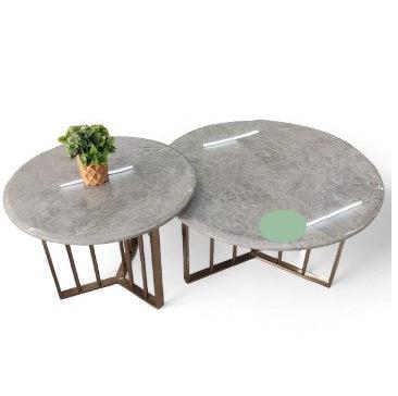 MGR Marble Top Round Center Table With Stainless Steel Base In Rose Gold Colour