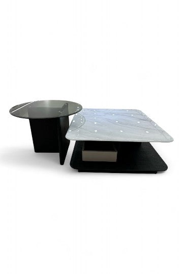 MGR New Wooden Marble Top Center Table In Light Grey Colour