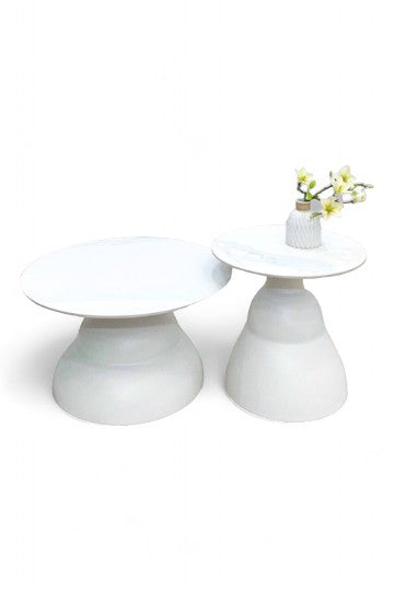 MGR Round Ceramic Top Mattel Base Center Table In White Colour