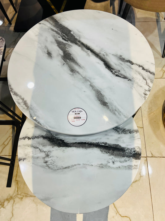 MGR CASA – Round Artificial Marble Center Table with Unique Grey Line Design MGRCASA