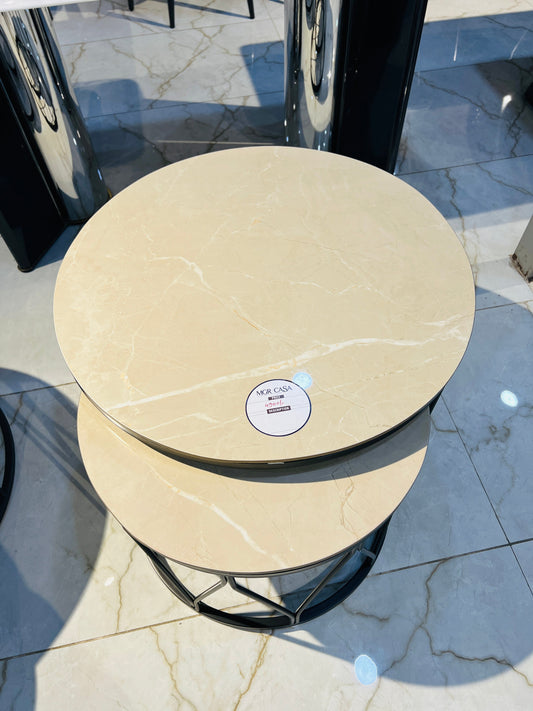 MGR CASA – Round Yellow Shade Artificial Marble Center Table Set with Elegant Design MGRCASA