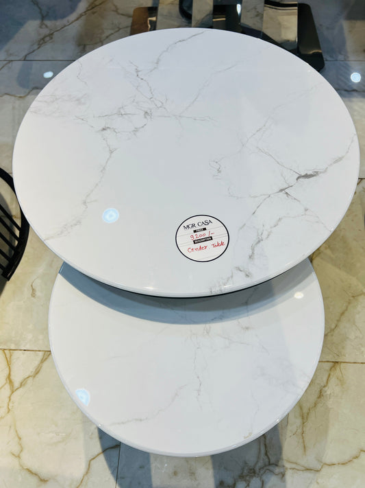 MGR CASA – Round Artificial Marble Adjustable Center Table with Smart Storage MGRCASA