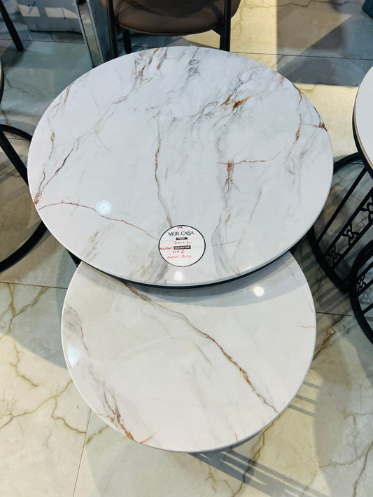 MGR CASA – Elegant Round Artificial Marble Center Table Set with Modern Design MGRCASA